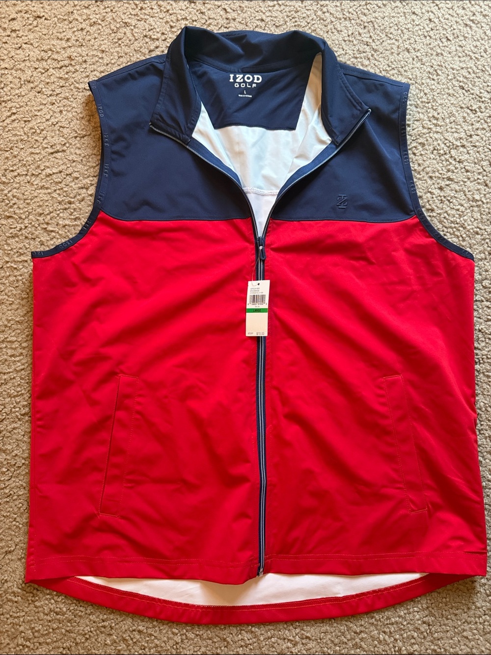 Izod Men’s Red and Navy Zip-Front Golf Vest